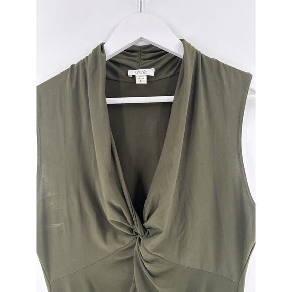 Vintage Cache Blouse Womens Large Army Green Sleeveless Ruched V Neck Stretchy - Picture 5 of 14